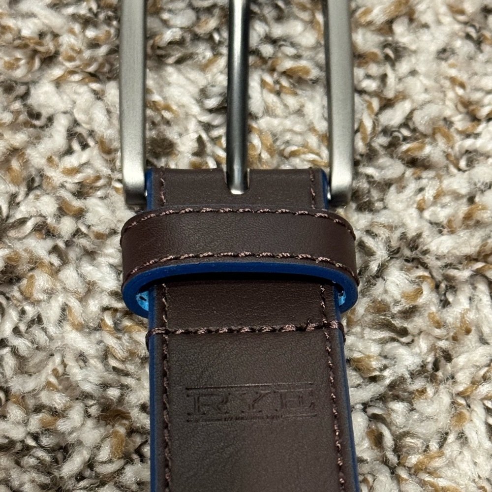 Rye Dark Brown Leather Belt with Blue Edge